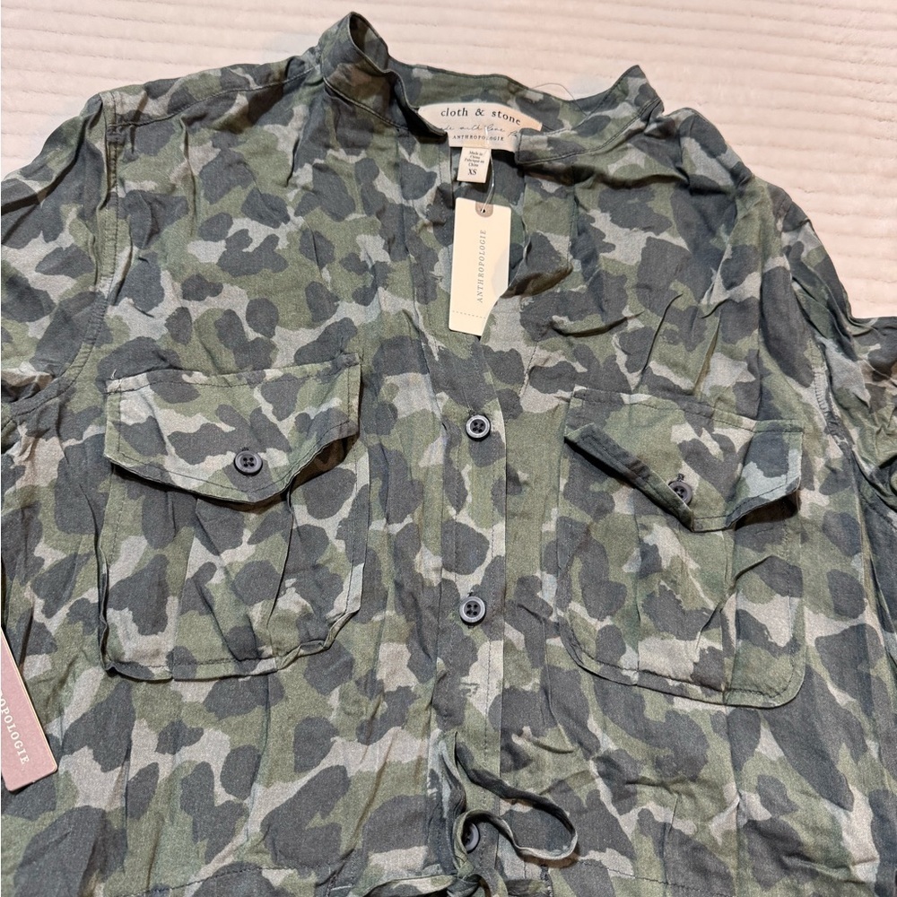 Anthropologie Cloth & Stone Green Camouflage Dress - Picture 5 of 9